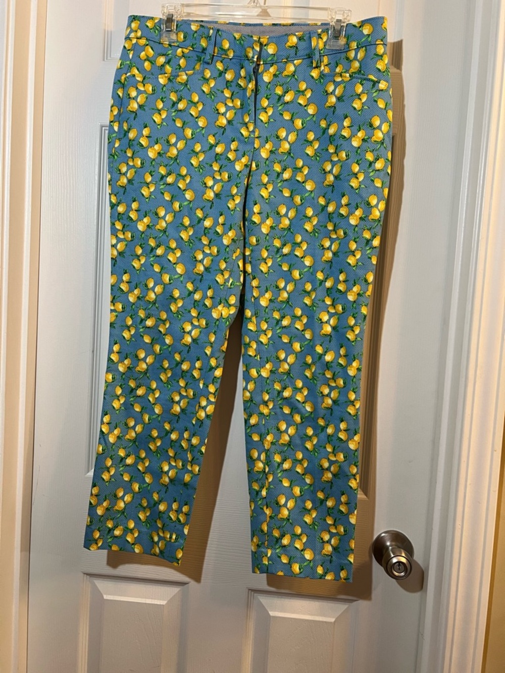 🦋 Rafaella Teal Cropped Pants with Yellow Lemon Motif size 8